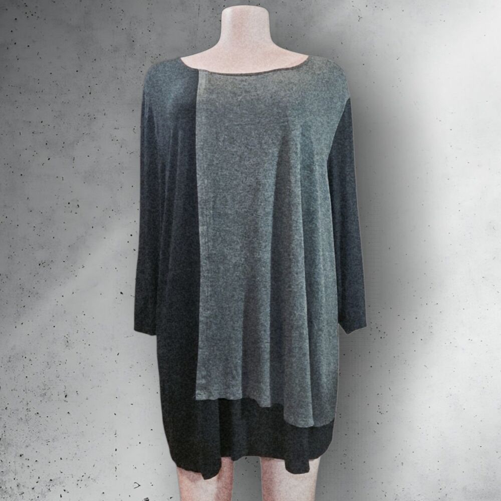 Catherines Any Wear Black Grey Colorblock Tunic Top 3X Plus Goth